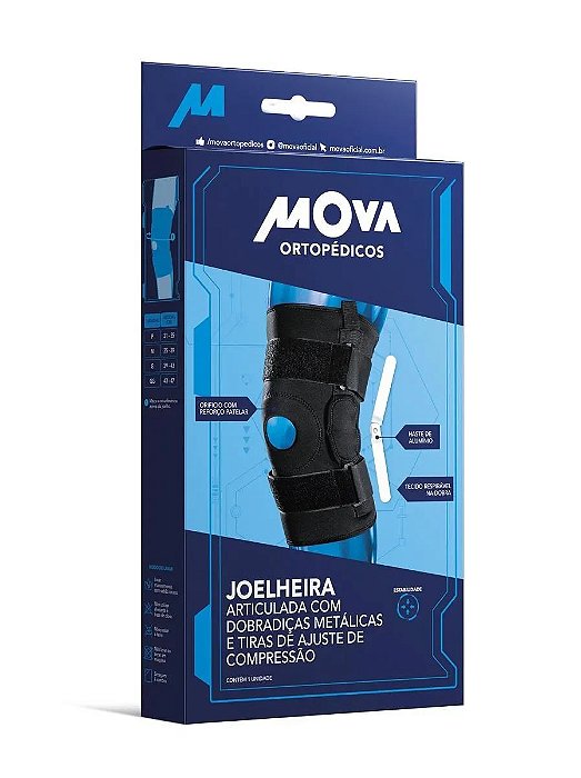 Joelheira Articulada Com Dobradiças Metálicas E Tiras De Ajuste De Compressão Mova Ortopédicos Tamanho M Cor Preto