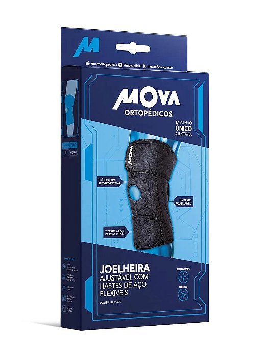 Joelheira Ajustável Com Hastes De Aço Flexíveis Mova Ortopédicos Tamanho Único Cor Preto