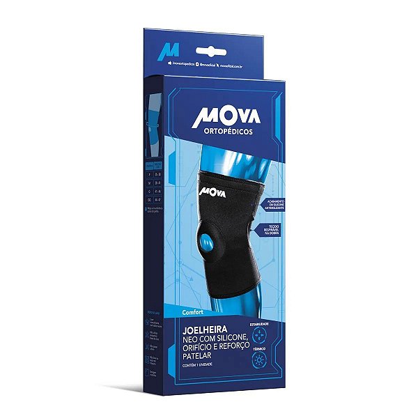 Joelheira Neo Com Silicone, Orifício E Reforço Patelar Mova Confort Tamanho G Cor Preto
