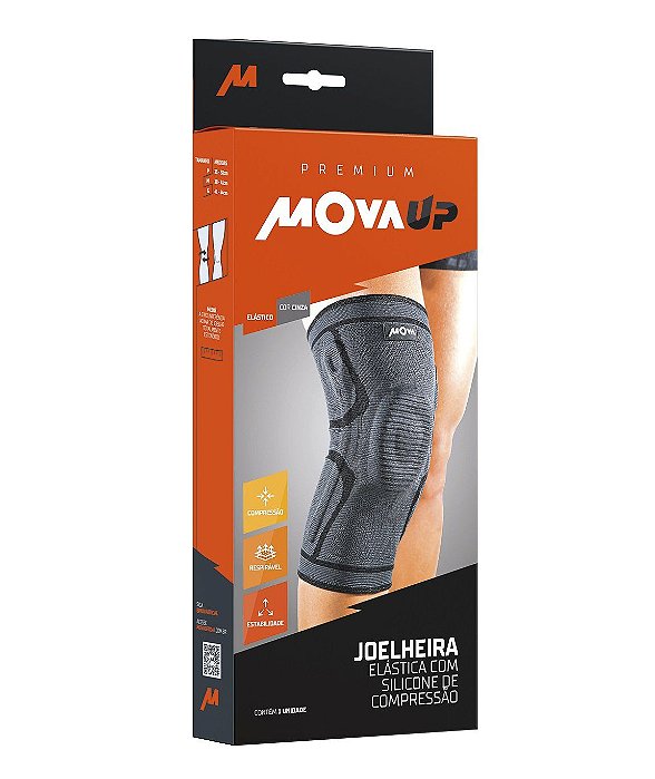 Joelheira Elástica Com Silicone De Compressão Mova Up Premium Tamanho G Cor Cinza