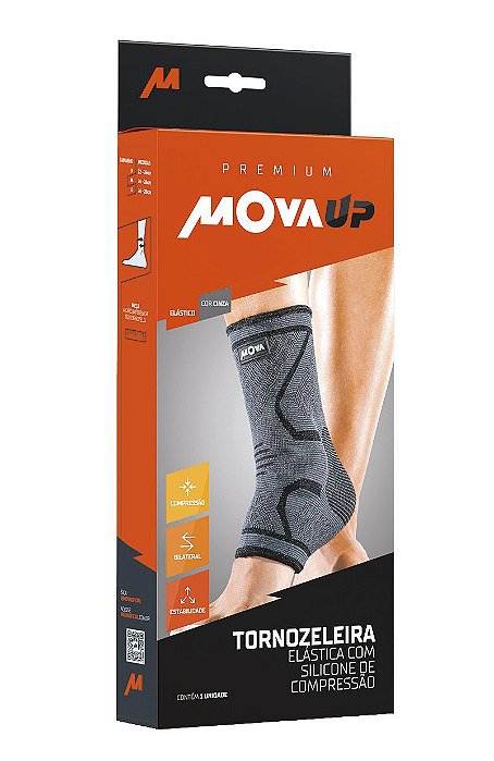 Tornozeleira Elástica Com Silicone De Compressão Mova Up Premium Tamanho G Cor Cinza