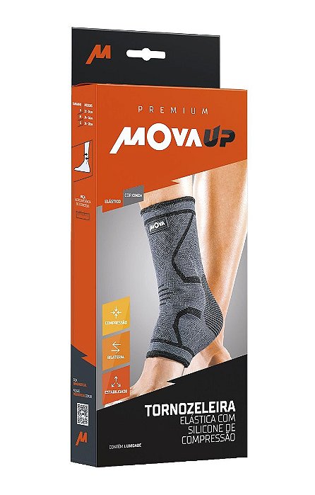 Tornozeleira Elástica Com Silicone De Compressão Mova Up Premium Tamanho M Cor Cinza