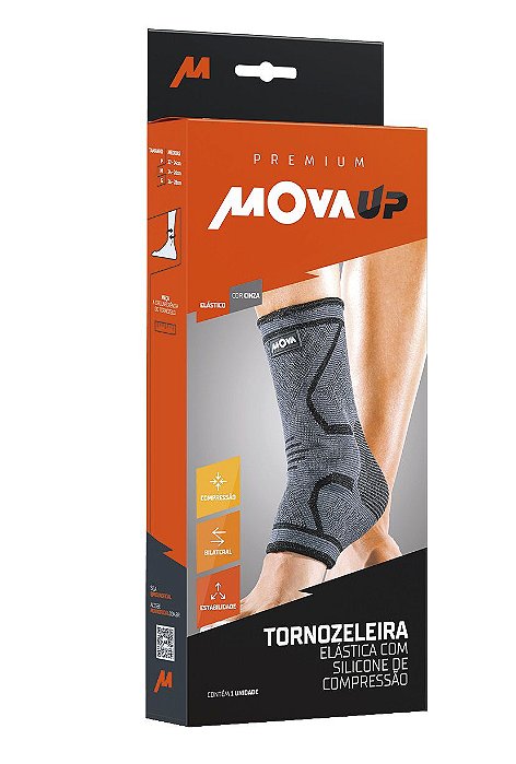 Tornozeleira Elástica Com Silicone De Compressão Mova Up Premium Tamanho P Cor Cinza