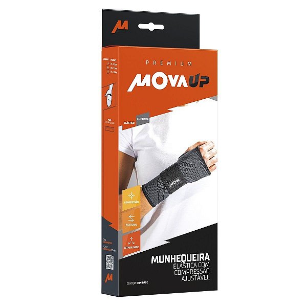 Munhequeira Elástica Com Compressão Ajustável Mova Up Premium Tamanho P Cor Cinza