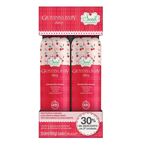 Kit Desodorante Aerossol Antiperspirante Jato Seco Giovanna Baby Sweet Collection Cherry 2 Unidades De 150ml Cada