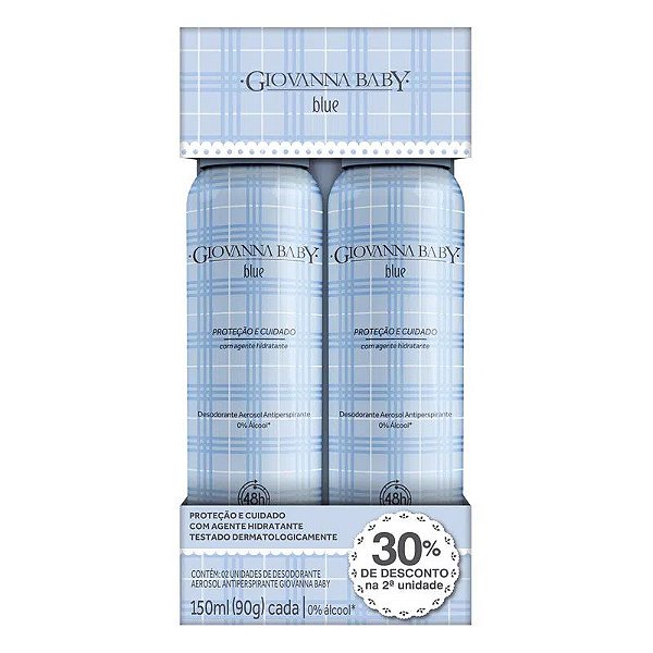 Kit Desodorante Aerossol Antiperspirante Jato Seco Giovanna Baby Blue 2 Unidades De 150ml Cada