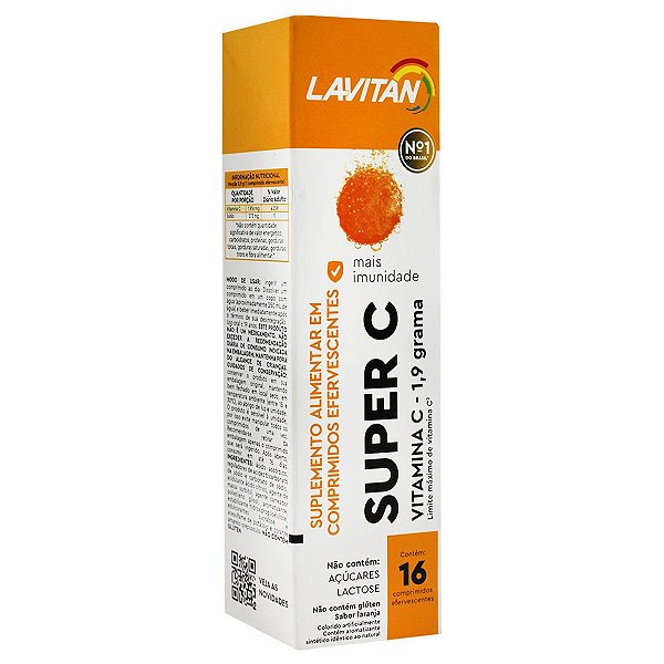 Suplemento Alimentar Lavitan Super C Sabor Laranja 16 Comprimidos Efervescentes