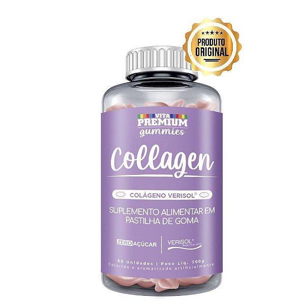 Suplemento Alimentar Vita Premium Gummies Collagen Sabor Tutti-Frutti 60 Pastilhas De Goma