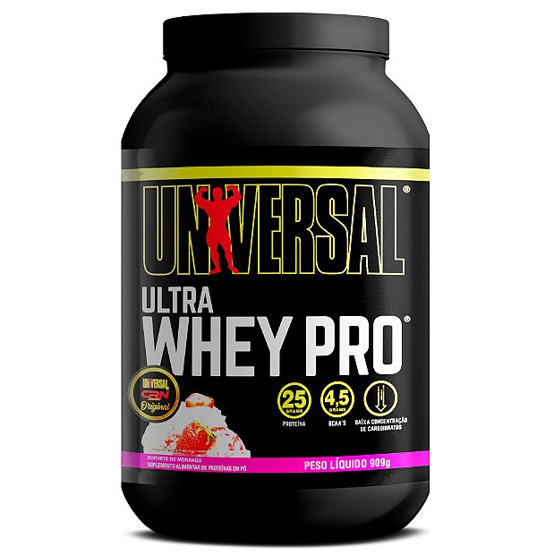 Suplemento Alimentar Em Pó Universal Ultra Whey Pro Sabor Sorvete De Morango Pote 909g