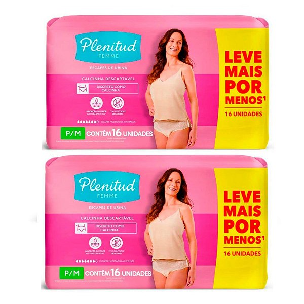 Calcinha Descartável Plenitud Femme Tamanho P/M 2 Pacotes Com 16 Unidades Cada