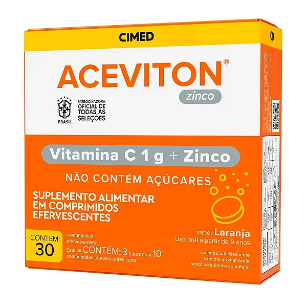 Aceviton Zinco Sabor Laranja 30 Comprimidos Efervescentes