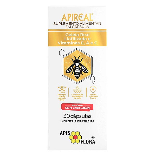 Suplemento Alimentar Apireal Apis Flora Geleia Real 30 Cápsulas