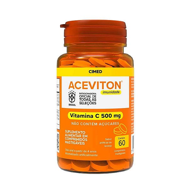 Suplemento Alimentar Aceviton Imunidade Vitamina C 500mg Laranja 60 Comprimidos Mastigáveis