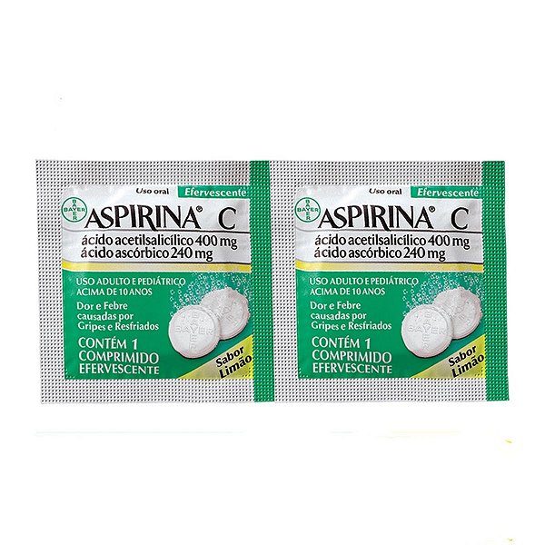 Aspirina C 400mg + 240mg Envelope com 2 Comprimidos Efervescentes Sabor Limão