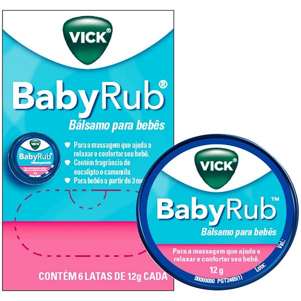 Vick BabyRub Bálsamo Para Bebês Display Com 6 Latas De 12g