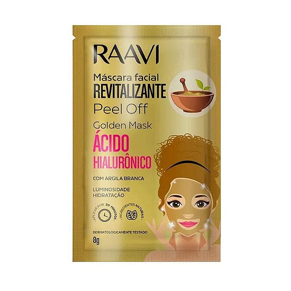 Máscara Facial Revitalizante Raavi Golden Mask Ácido Hialurônico Peel Off Sachê 8g