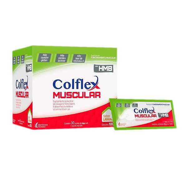 Suplemento Alimentar Em Pó Colflex Muscular Sabor Laranja Com 30 Sachês De 12g Cada