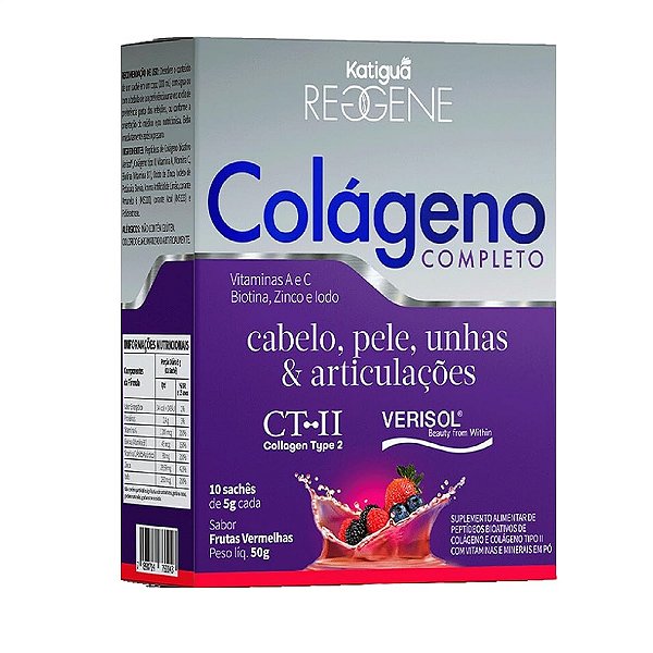 Suplemento Alimentar Em Pó Colágeno Completo Katigua Sabor Frutas Vermelhas 10 Sachês