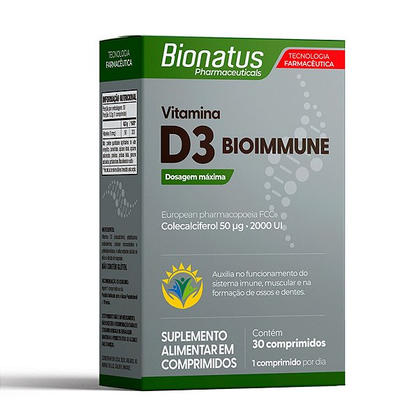 Suplemento Alimentar Bionatus Vitamina D3 Bioimmune 30 Comprimidos
