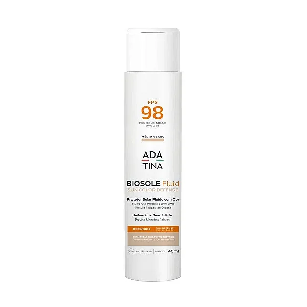 Protetor Solar Facial Ada Tina Biosole Fluid Sun Color Defense FPS 98 - Cor Médio Claro 40ml