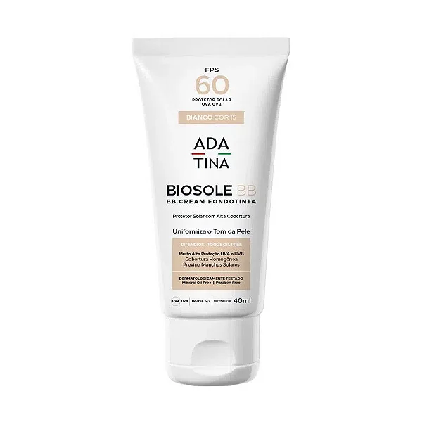 Protetor Solar Facial Ada Tina Biosole BB FPS 60 - Cor Bianco 40ml