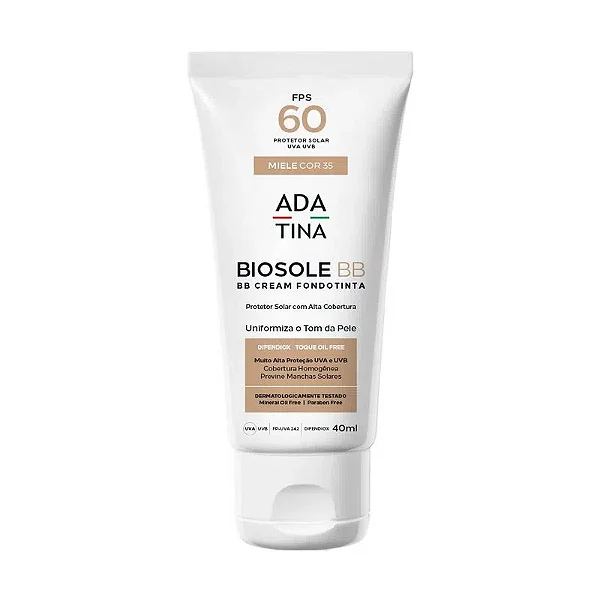 Protetor Solar Facial Ada Tina Biosole BB FPS 60 - Cor Miele 40ml