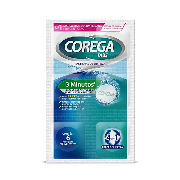 Corega Tabs Limpeza 3 Minutos Com 6 Pastilhas Efervescentes