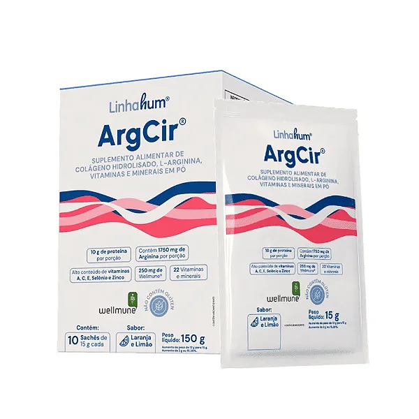 Suplemento Alimentar Em Pó LinhaHum ArgCir Sabor Laranja e Limão 10 Sachês de 15g Cada