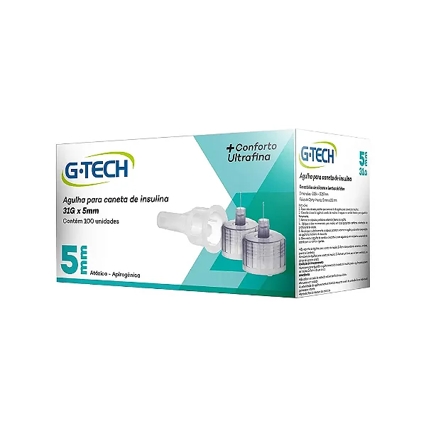 Agulha Para Caneta De Insulina G-Tech 31G 5mm 100 Unidades