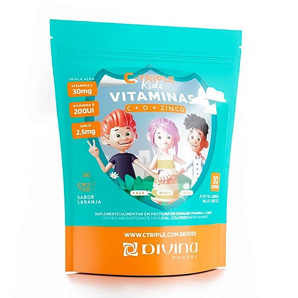 C-Triple Kids Vitaminas C + D + Zinco Sabor Laranja 30 Gomas