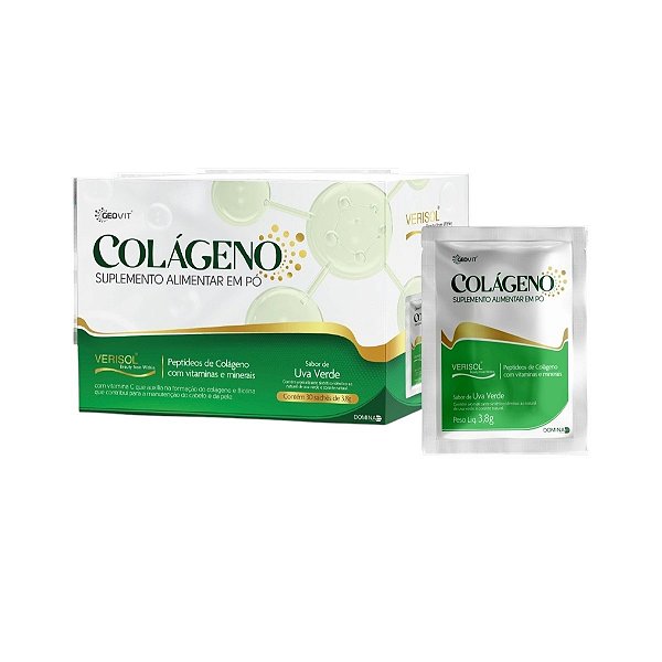 Suplemento Alimentar Em Pó Colágeno GeoVit Sabor Uva Verde 30 Sachês