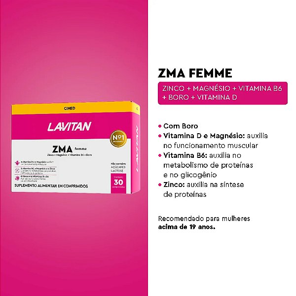 Suplemento Alimentar Lavitan ZMA Femme 30 Comprimidos