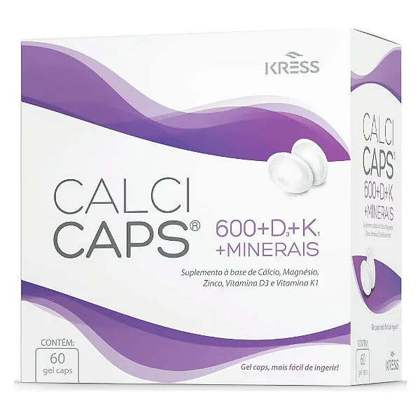 Suplimento Alimenar Calcicaps 600 D3 + K+ Minerais 60 Caps