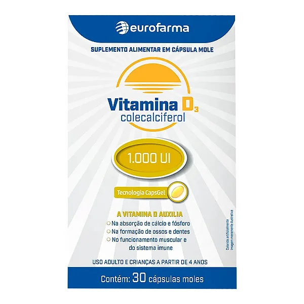 Suplemento Alimentar Vitamina D3 1.000UI 30 Cápsulas Moles