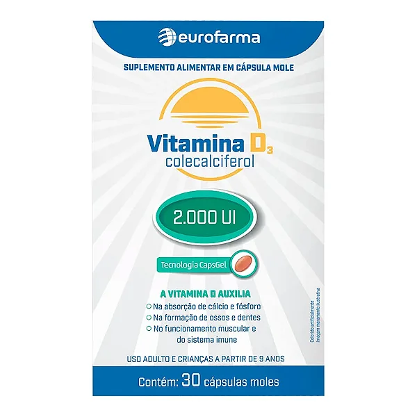 Suplemento Alimentar Vitamina D3 2.000UI 30 Cápsulas Moles