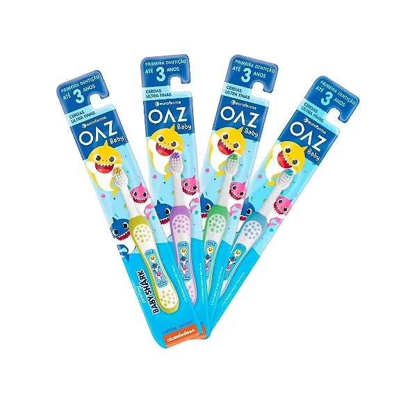 Display Escovas De Dentes OAZ Baby Shark Com 12 Unidades Cores Variadas
