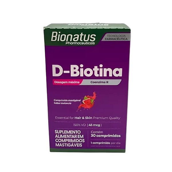 Suplemento Alimentar D-Biotina Sabor Melancia 30 Comprimidos Mastigáveis