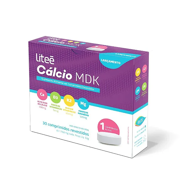 Suplemento Alimentar Cálcio MDK Liteé 30 Comprimidos