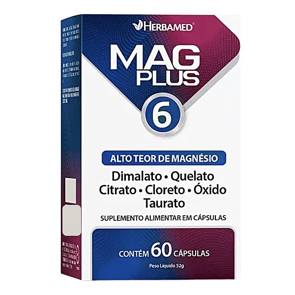 Suplemento Alimentar Mag Plus 6 Alto Teor De Magnésio Herbamed 60 Cápsulas
