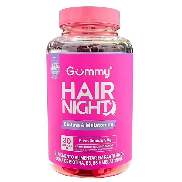 Suplemento Alimentar Gummy Hair Night Sabor Iogurte De Morango 30 Pastilhas De Goma