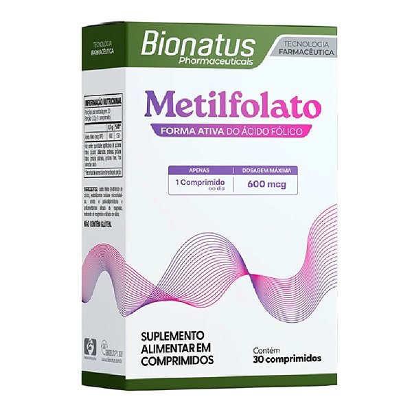 Suplemento Alimentar Metilfolato 600mcg Bionatus 30 Comprimidos