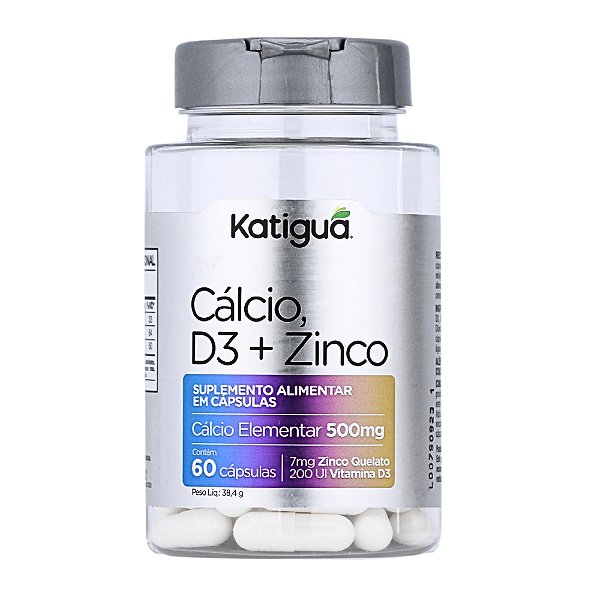 Suplemento Alimentar Cálcio + Vitamina D3 + Zinco Katiguá Sem Sabor 60 Cápsulas