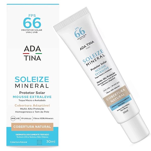 Protetor Solar AdaTina Soleize Mineral FPS66 Cobertura Natural 30ml