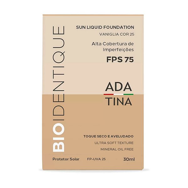 Protetor Solar Facial Liquído Alta Cobertura Bio.Identique FPS75 Vaniglia Cor 25 Ada Tina 30ml