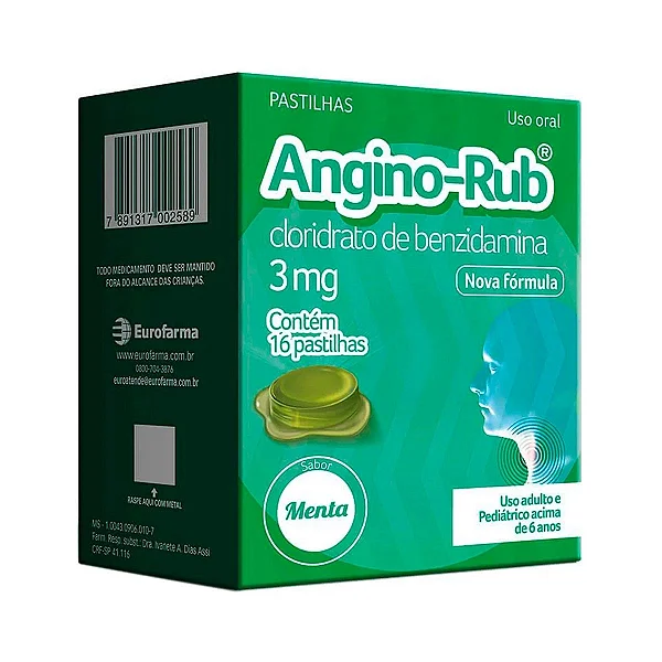 Angino-Rub 3mg Sabor Menta Eurofarma 16 Pastilhas