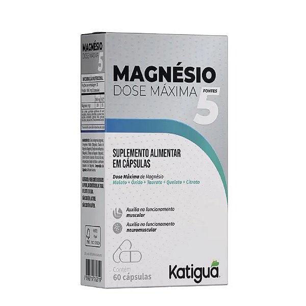 Suplemento Alimentar Magnesio 5 Fontes Dose Maxima Katiguá 60 Capsulas