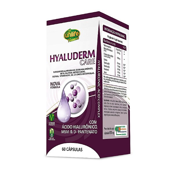 Suplemento Alimentar Hyaluderm Care Unilife 60 Cápsulas
