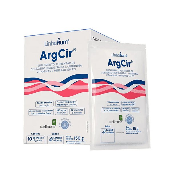 Suplemento Alimentar Em Pó ArgCir LinhaHum Sabor Laranja E Limão 10 Sachês De 15g Cada