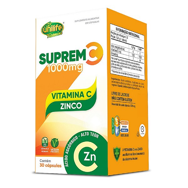 Suplemento Alimentar Suprem C 1000 Vitamina C + Zinco Unilife 30 Cápsulas