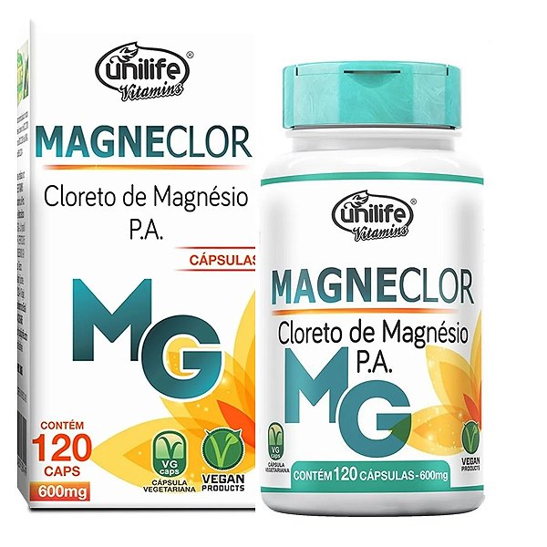 Suplemento Alimentar Magneclor Cloreto de Magnésio P.A. Unilife 120 Cápsulas